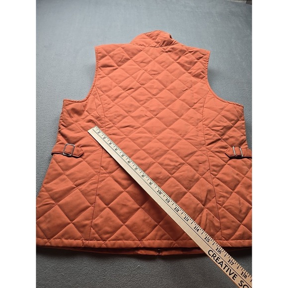 Orvis Women's Diamond Quilted Orange Full Zip Vest With Side Buckles Size Medium - Picture 10 of 10